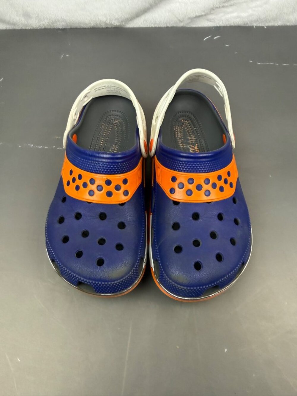 Crocs Nerf Blue & Orange Clogs With White Strap Kids Size 6/8 Lightweight Slip-O
